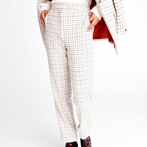 NWOT Rag & Bone Poppy Ivory Check High Waisted Wool Trouser Pants - Picture 1 of 15